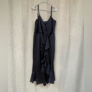 City Chic ruffle front navy blue dress